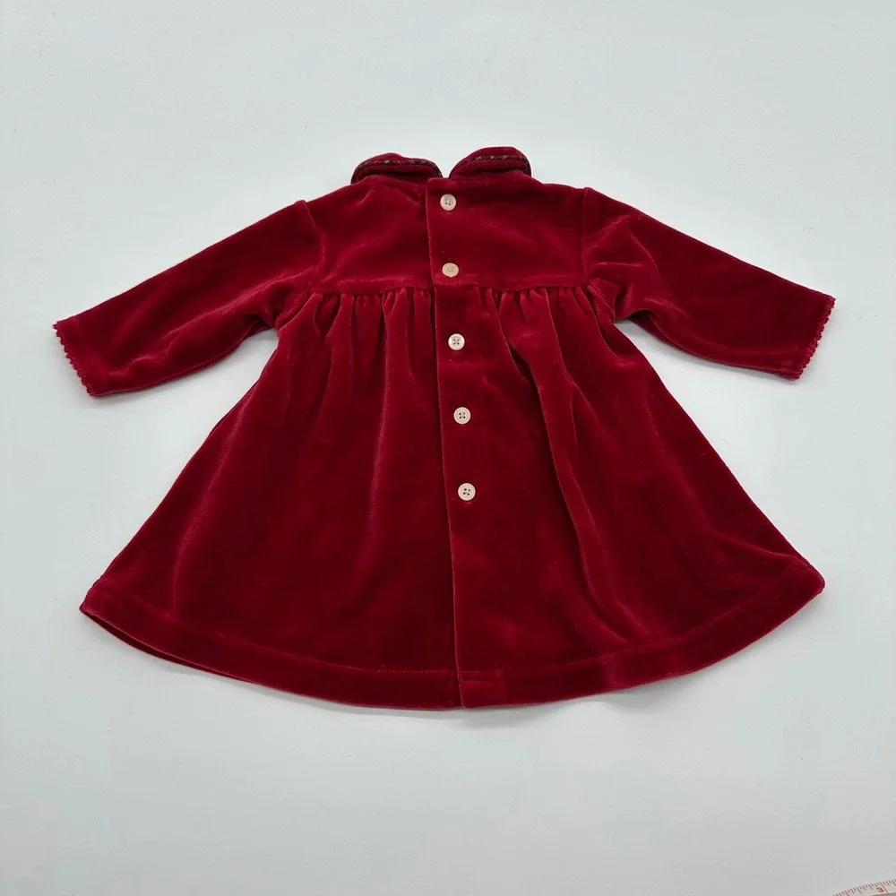 Ralph Lauren Red Baby Plaid Dress Holiday Velvet Velour Monogram 0-3 M